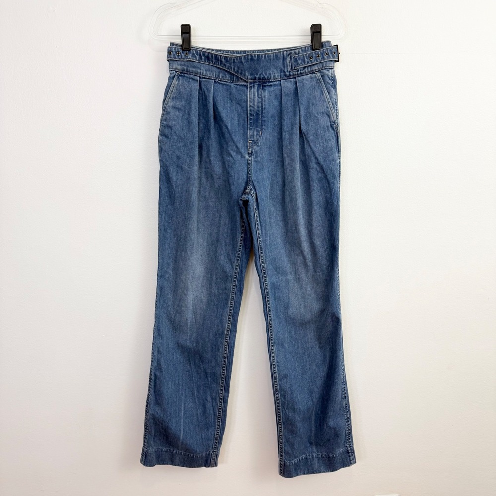 Banana Republic Premium Denim Belted Pleated Wide Leg Jeans Size 28 High Rise